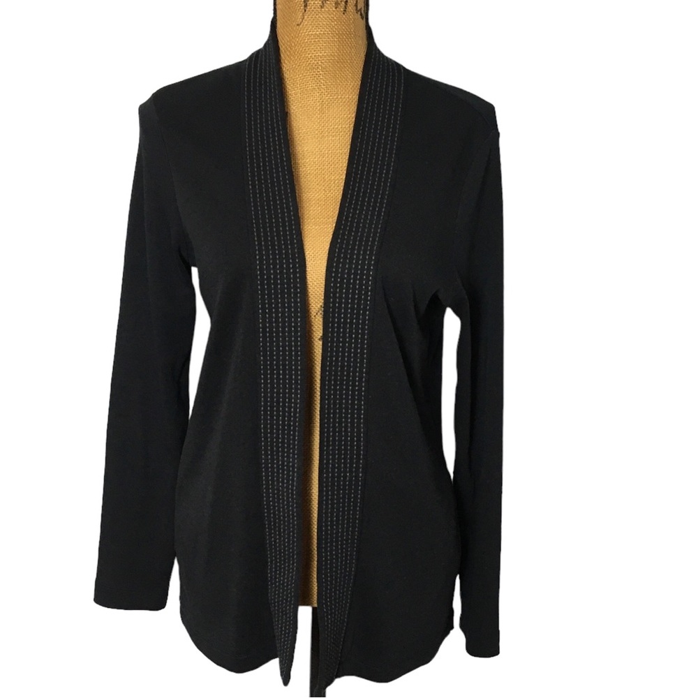 Lands’End Black Knit  Cotton Open Cardigan Blazer Sweater S/P